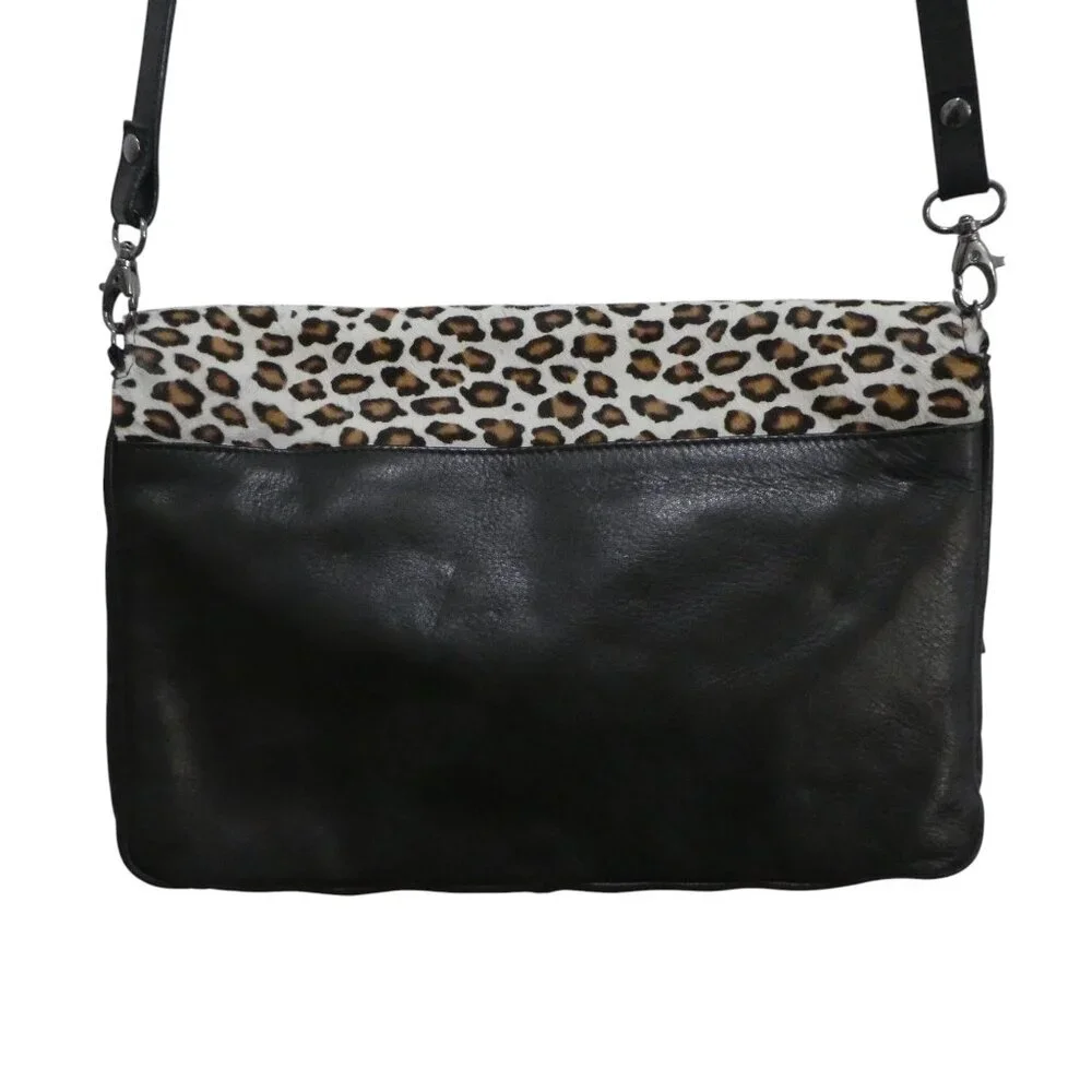 IL Duca Italian Leather Cheetah Print Calf Hair Convertible Crossbody Purse - Picture 5 of 11